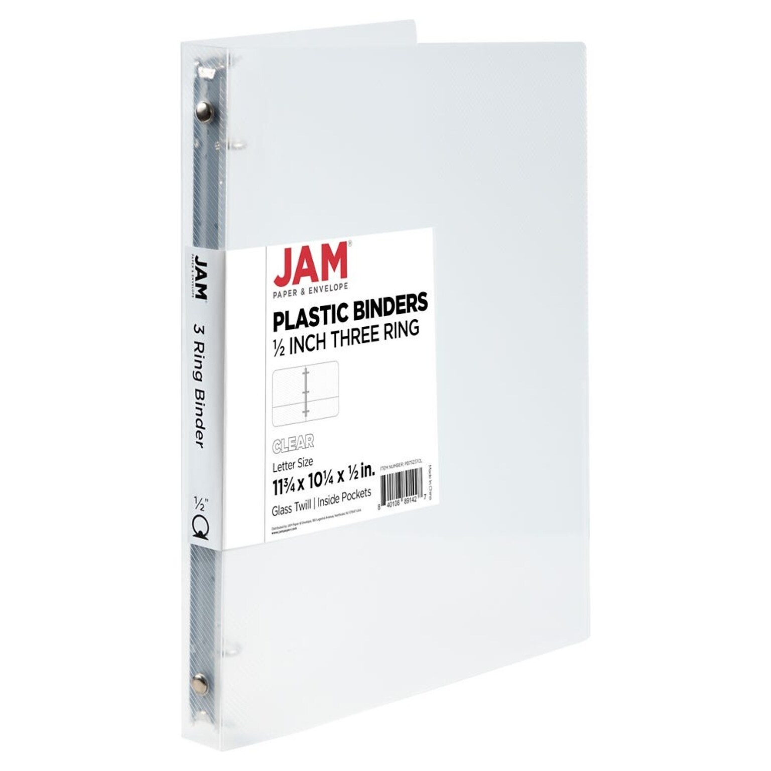 JAM Paper 1/2 3-Ring Flexible Poly Binder, Clear (PB75237CL)