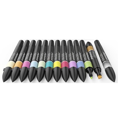 Winsor & Newton Promarker Dual-Tip Alcohol Based Marker, Essential Colors #2, 12/Pack (WNX0290138)