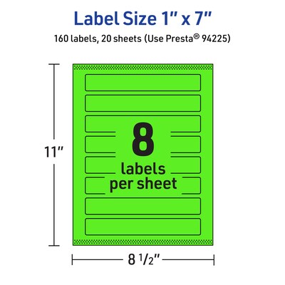 Avery Laser/Inkjet Multipurpose Rectangle Labels, 1" x 7", Neon Green, 160/Pack (94225)