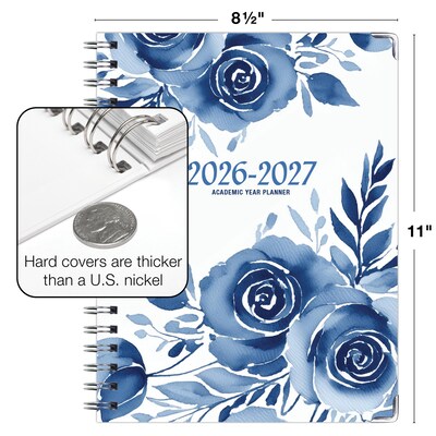 2026-2027 Excello Brands 8.5" x 11" Academic Weekly & Monthly Planner, Paperboard Cover, Blue Bloom (FSHN-AY26-8511-02)