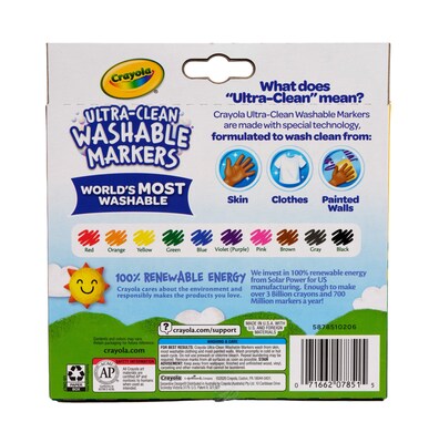 Crayola Ultra-Clean Washable Markers, Broad, Assorted Colors, 10/Pack (58-7851)