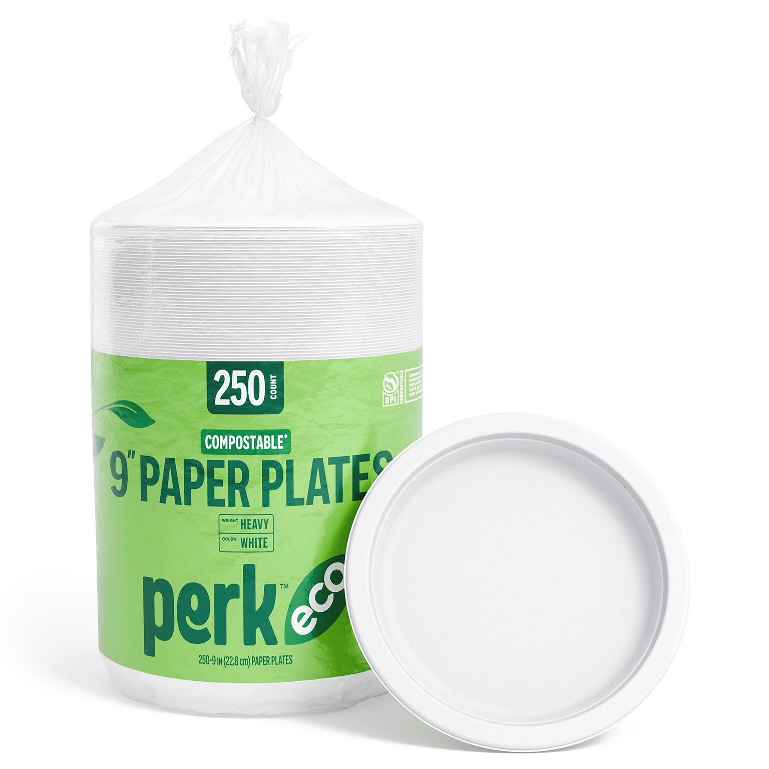 Perk™ Eco Compostable Paper Plates, 9, White, 250/Pack (PK61287)