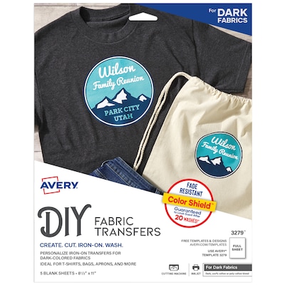 Avery Printable Heat Iron On Transfer Paper for Dark Fabrics, 8-1/2 x 11 (3279)