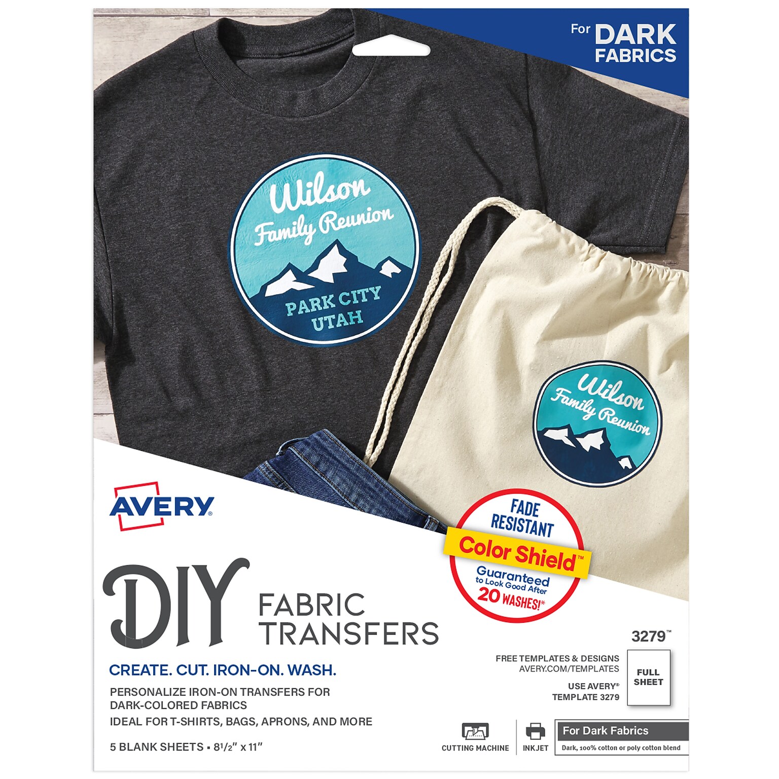 Avery Printable Heat Iron On Transfer Paper for Dark Fabrics, 8-1/2 x 11 (3279)