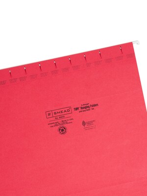 Smead Heavy Duty TUFF Recycled Hanging File Folder, 3-Tab Tab, Letter Size, Red, 18/Box (64043)