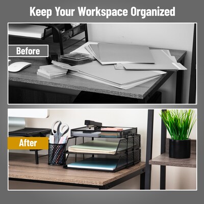 Mind Reader 2-Tier Metal Mesh File Organizer, Black (3TSET-BLK)