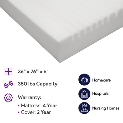 ProHeal Bariatric Foam Hospital Bed Mattress for Pressure Redistribution, High-Density Foam, 36" x 76" x 6"  (PH-81011)
