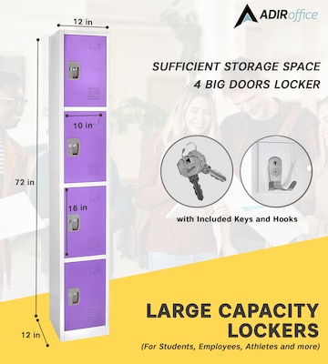 AdirOffice 72" 4-Tier Key Lock Purple Steel Storage Locker, 4/Pack (629-204-PUR-4PK)