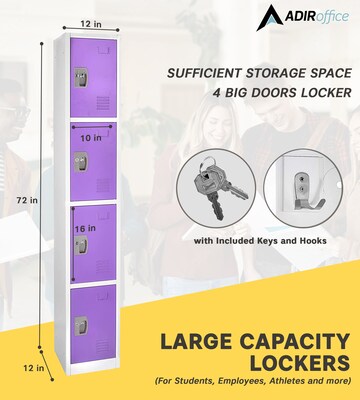 AdirOffice 72" 4-Tier Key Lock Purple Steel Storage Locker, 4/Pack (629-204-PUR-4PK)