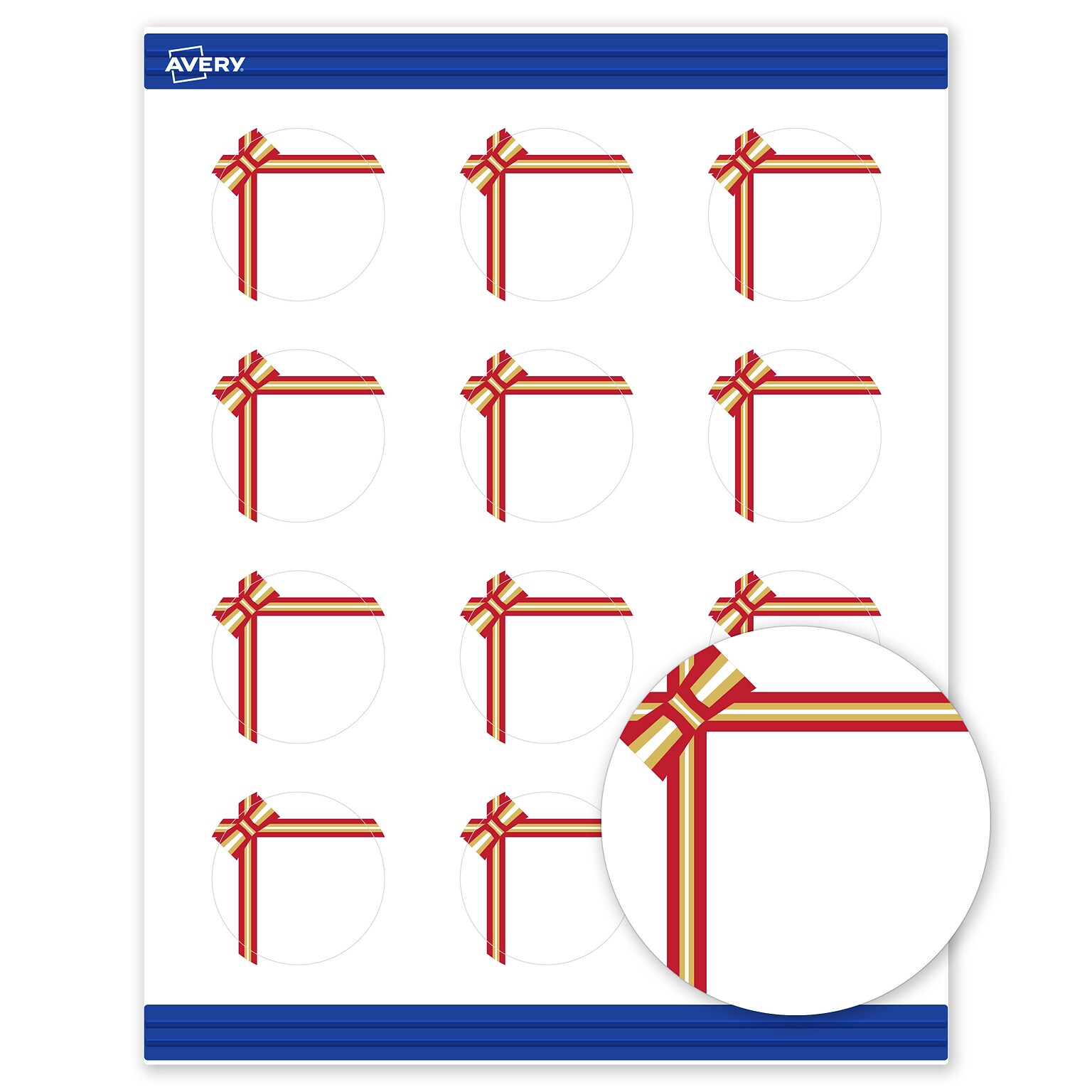 Avery Gold-Red Gift Bow Matte Blank Card, White, 120/Pack (S00-FFW)