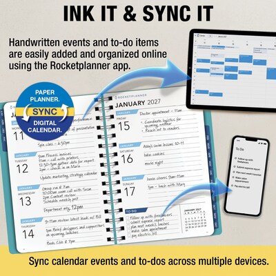 2027 Rocketbook Rocketplanner 6" x 8" Calendar Year Weekly & Monthly Planner, Plastic Cover (RKPL-CY27-5-TL)