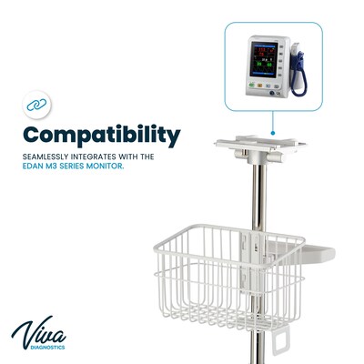Viva Comfort Universal Vital Signs Monitor Mobile Stand with Mounting Plate for Edan M3, White (ADIME912-C-MP-06-MK)