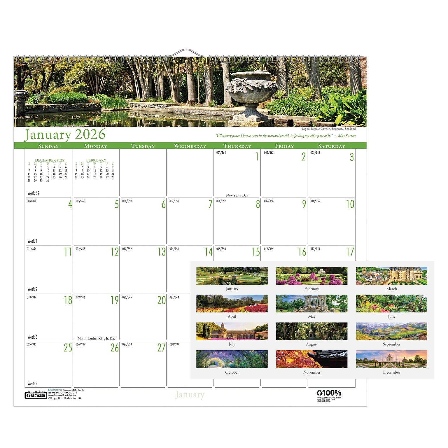 2026 House of Doolittle Garden 12 x 12 Monthly Wall Calendar (301-26)