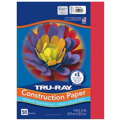 Tru-Ray 9 x 12 Construction Paper, Holiday Red, 50 Sheets/Pack, 5 Packs/Bundle (PAC102993-5)