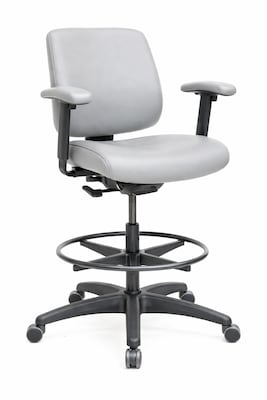 Tempur-Pedic Healthcare Vinyl Drafting Stool with Footrest and Lumbar Support, Light Grey (TP-HCSTLDLLGR)