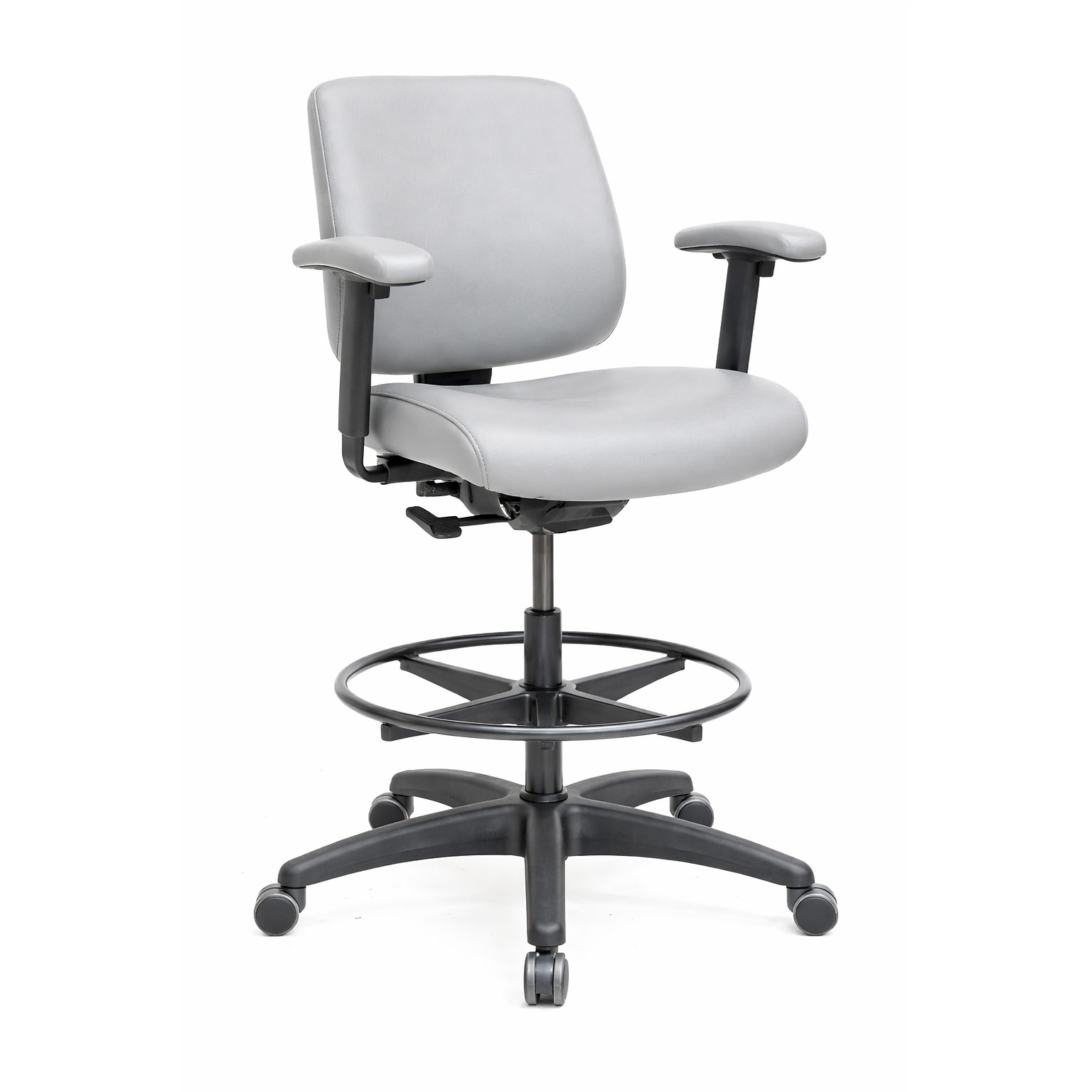 Tempur-Pedic Healthcare Vinyl Drafting Stool with Footrest and Lumbar Support, Light Grey (TP-HCSTLDLLGR)
