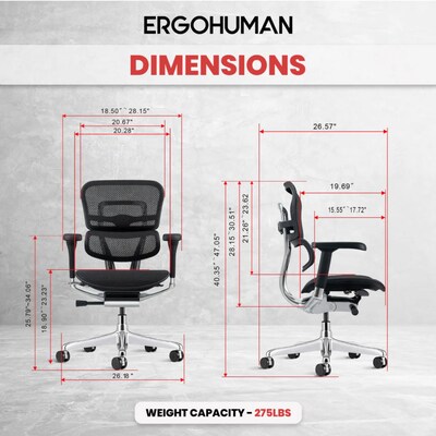 Eurotech Ergohuman Gen2 Mid-Back Mesh Office Chair, Black (ME8ERGLO-GEN2-B)