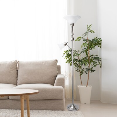 Lalia Home Torchiere Floor Lamp with Reading Light and Marble Glass Shades, Brushed Nickel (LHF-3003-BN)