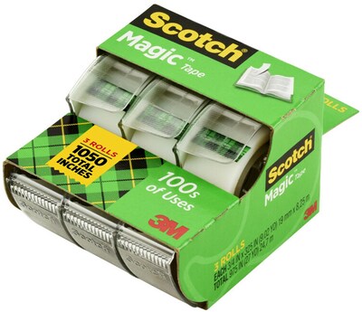 Scotch Magic Invisible Tape with Refillable Dispenser, 3/4" x 300 in., 3/Pack (3105)