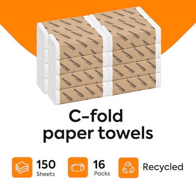 Coastwide Professional Recycled C-Fold Paper Towels, 1-Ply, 150 Sheets/Pack, 2400 Sheets/Carton