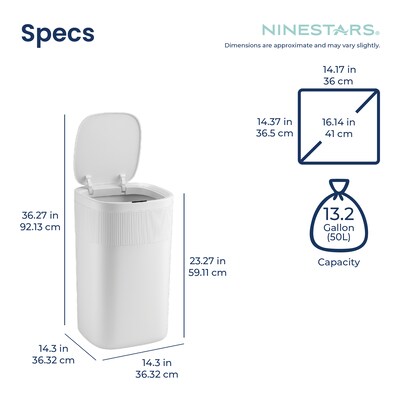 Nine Stars Stainless Steel Touch Tap & Motion Sensor Trash Can, 13.2 Gallon, White (DZT-50-36WH)