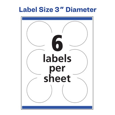 Avery Laser/Inkjet Round Multipurpose Labels, 3" Dia., White, 600 Labels/Box  (94513)