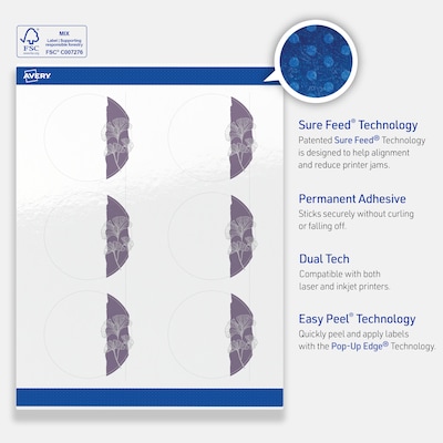 Avery Laser/Inkjet Circle Multipurpose Labels, 3" Dia., White, 60/Pack (S00-F4S)