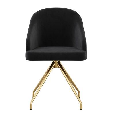 Martha Stewart Sora Fabric Swivel Stationary Office Chair, Black/Polished Brass (CH222119BKGLD)