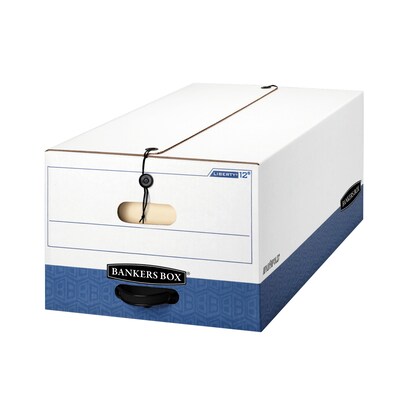 Bankers Box Heavy-Duty Corrugated File Storage Boxes, String & Button, Legal Size, White/Blue, 12/Carton (00012)