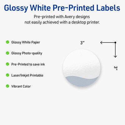 Avery Laser/Inkjet Circle Multipurpose Labels, 3 Dia., White, 60/Pack (S00-EV1)