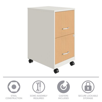 Space Solutions 2-Drawer Mobile File Cabinet, Letter Size, Lockable, 26.7"H x 14.25"W x 18"D, Pearl White/Platinum Oak (25854)