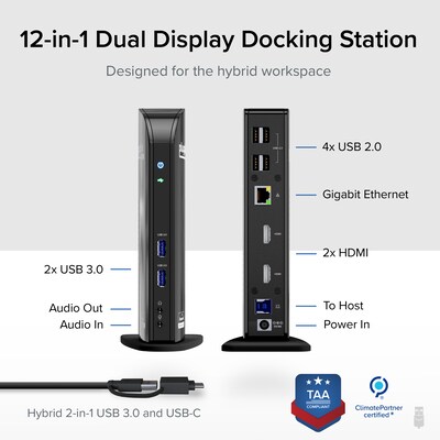 Plugable Dual Display Universal USB 3.0 Docking Station; Black (UD-3900)
