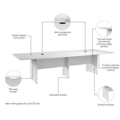Bush Business Furniture 120W x 48D Boat Shaped Conference Table with Wood Base, White (99TB12048WHK)