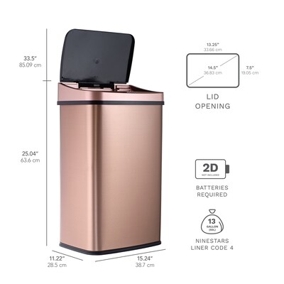 NineStars Stainless Steel Indoor Automatic Sensor Trash Can, 13.2 Gallons, Gold (DZT-50-28GD)