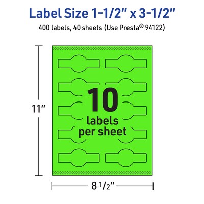 Avery Decorative Edge Multipurpose Labels, 1.5" x 3.5", Neon Green, 400/Pack (94122)