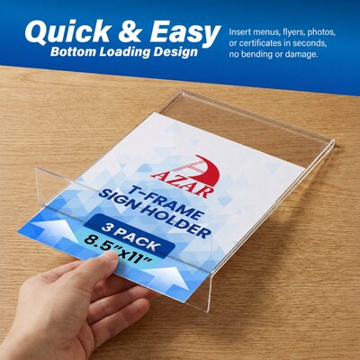 Azar 8.5" x 11" Sign Holder, Desktop/Countertop, Bottom Loading, Plastic, 3/Pack (152430-3PK)