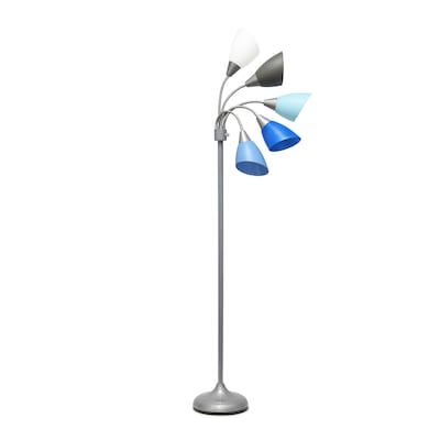 Simple Designs Medusa 67" Silver Floor Lamp with Cone Shades, Blue/White/Gray (LF2006-SBG)
