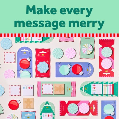 Post-it Jingle Sticky Notes, Assorted Sizes, Holiday Theme, Assorted Colors, 50 Sheets/Pad, 5 Pads/Pack (HOL25-JN-HAUS)