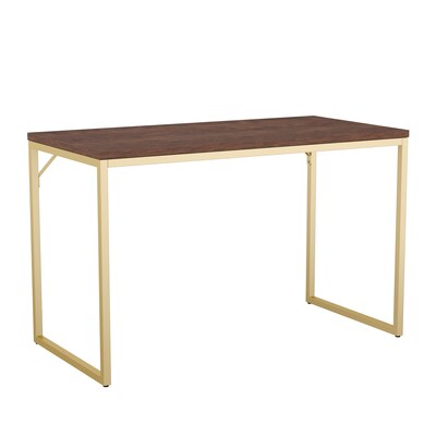 Martha Stewart Noah 47W Engineered Wood Rectangular Home Office Parsons Desk, Walnut/Polished Brass