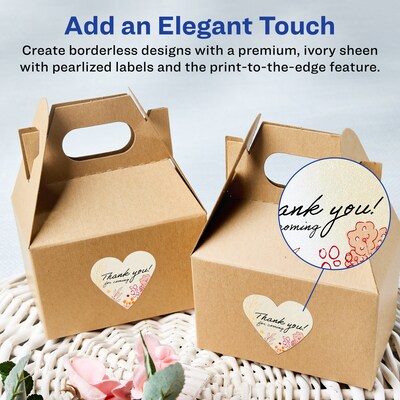 Avery Pearlized Ivory Heart Shaped Multipurpose Labels, 2-9/32 x 1-27/32, Ivory, 1200/Box (94603)