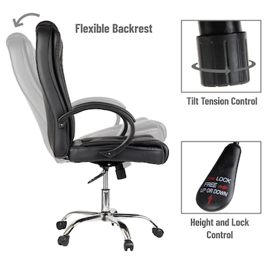 Mind Reader Ergonomic PU Leather Swivel Computer and Desk Chair, Black (OFFCHAIR24-BLK)