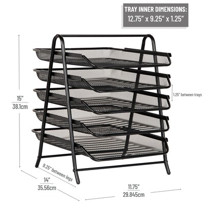 Mind Reader Metal 5-Tier Stackable Paper Desk Tray Organizer, Black, 2/Pack (5TPAP2PK-BLK)