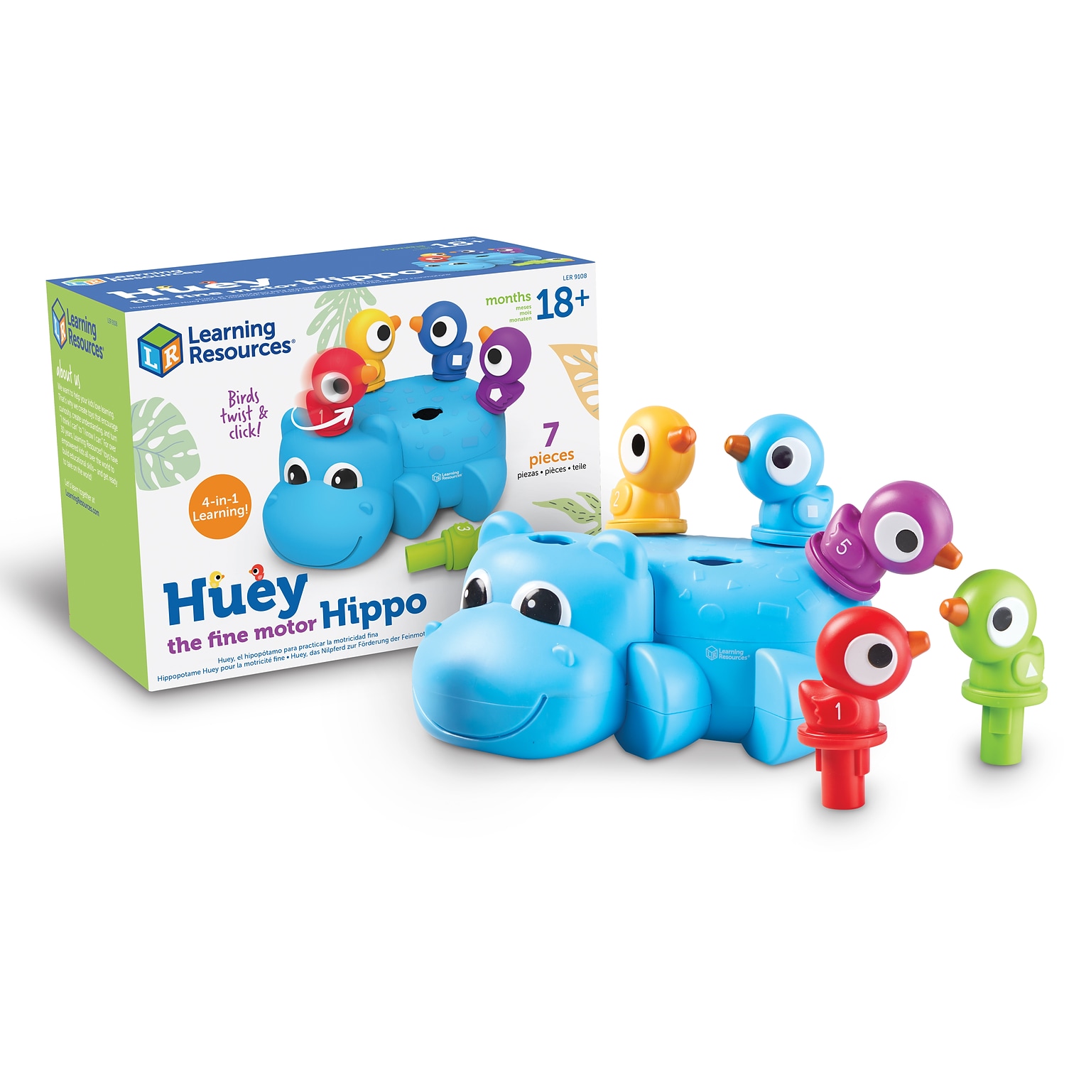 Learning Resources Huey The Fine Motor Hippo, Assorted Colors (LER9108)