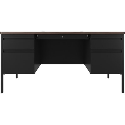 Lorell Fortress Series 60" W Double-Pedestal Teachers Desk, Black Walnut (LLR66941)