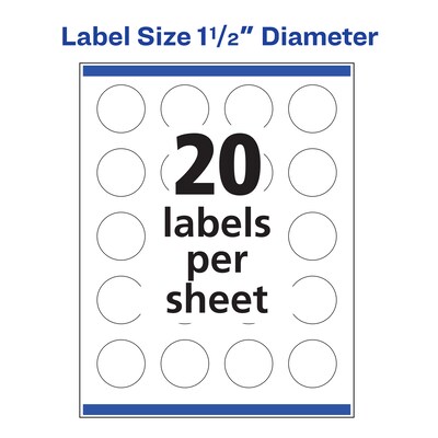 Avery Laser/Inkjet Round Multipurpose Labels, White, 20 Labels/Sheet, 100 Sheets/Pack (94506-WGP100)