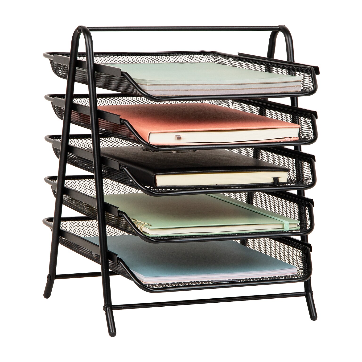 Mind Reader 5-Tier Stackable Paper Desk Tray Organizer, Metal, Black (5TPAPER-BLK)