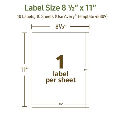 Avery EcoFriendly Laser/Inkjet Shipping Labels, Matte White, 8-1/2" X 11", 10 Labels/Pack (48809)