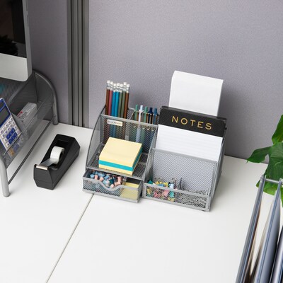 Mind Reader 7-Compartment Metal Desk Organizer File and Accessory Storage, Silver (JOEORG-SIL)