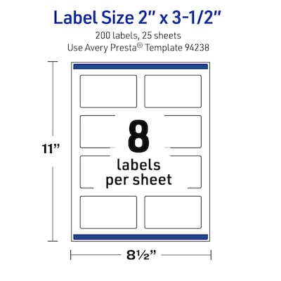 Avery Rectangle Laser Multipurpose Labels, 2" x 3.5", White, 200/Pack (19479399297)