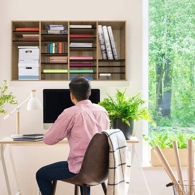 AdirOffice 500 Series 36-Compartment Literature Organizers, 39.3" x 11.8", Medium Oak, 2/Pack (500-36-MEO-2PK)